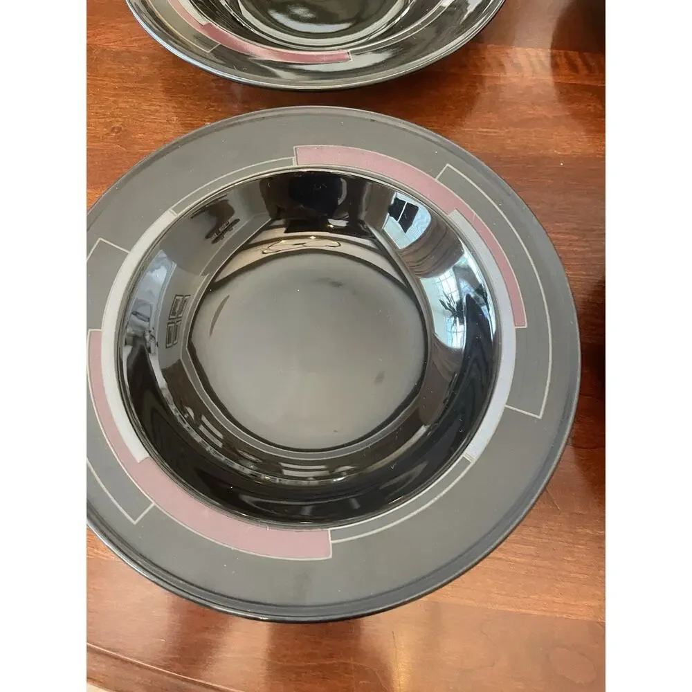 MIKASA GALLERIA SPECTRA BLACK RIMMED SOUP / SALAD BOWL SET OF 4